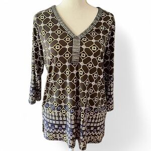 JM collection petite large black & yellow jewel top